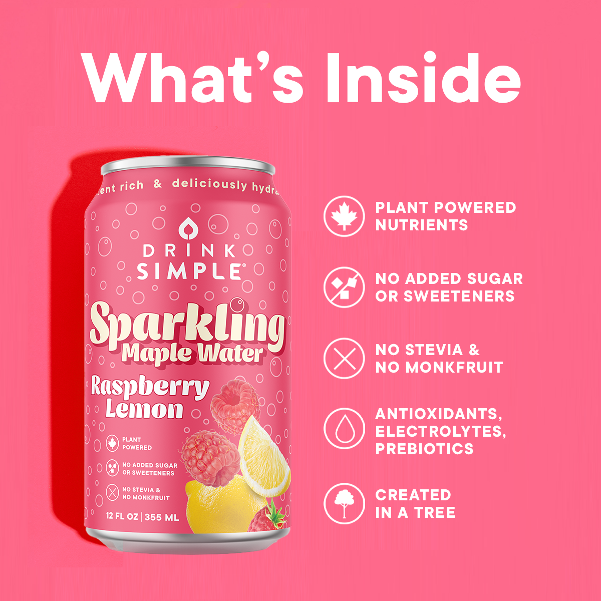 12 oz. Raspberry Lemon Sparkling Maple Water - 12 Pack